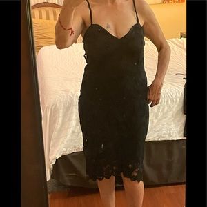 Black lace spaghetti straps dress. Size 12 but runs small more like size  4-6